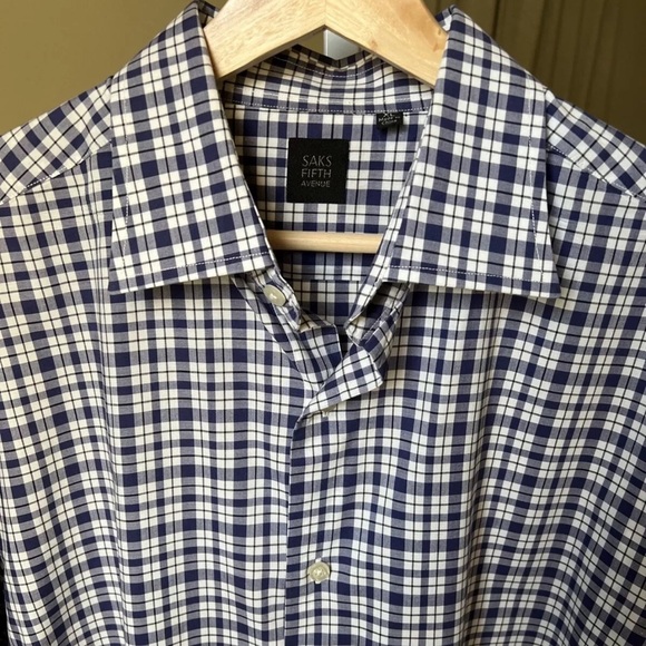 Saks Fifth Avenue Men’s Blue/white Plaid Longsleeve Button Up Size XL - Picture 6 of 10